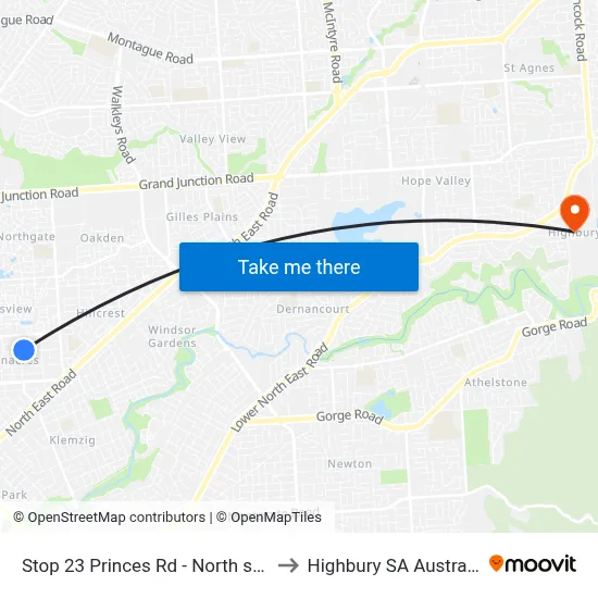 Stop 23 Princes Rd - North side to Highbury SA Australia map