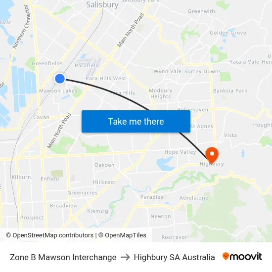 Zone B Mawson Interchange to Highbury SA Australia map