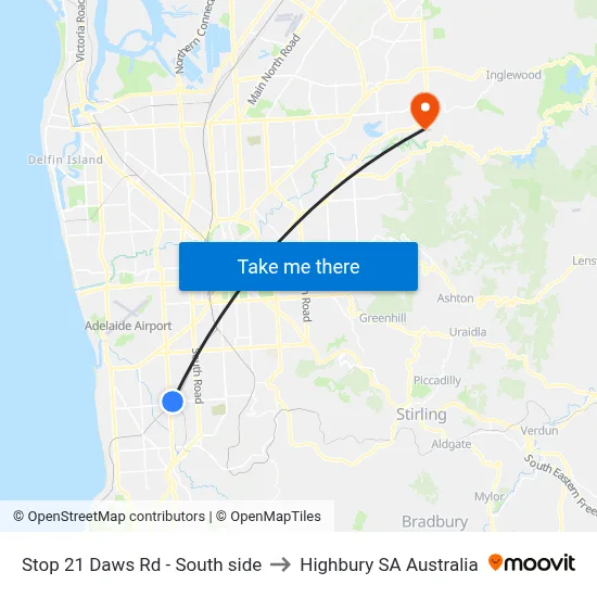 Stop 21 Daws Rd - South side to Highbury SA Australia map