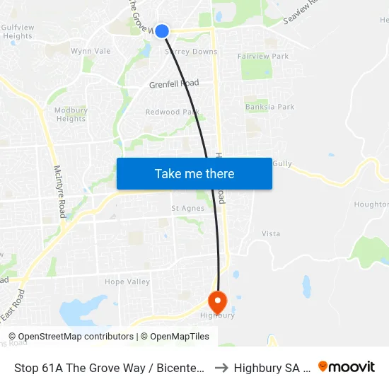 Stop 61A The Grove Way / Bicentennial Dr - North side to Highbury SA Australia map
