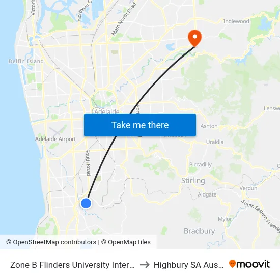 Zone B Flinders University Interchange to Highbury SA Australia map