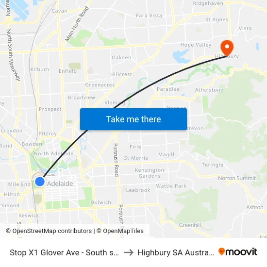 Stop X1 Glover Ave - South side to Highbury SA Australia map
