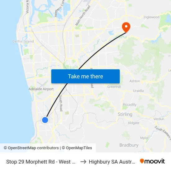 Stop 29 Morphett Rd - West side to Highbury SA Australia map