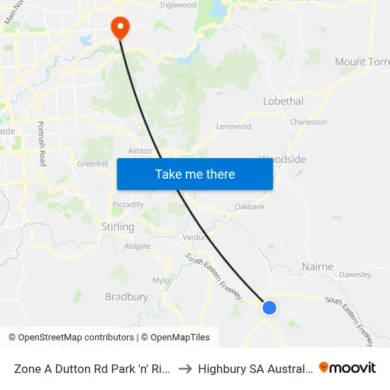 Zone A Dutton Rd Park 'n' Ride to Highbury SA Australia map