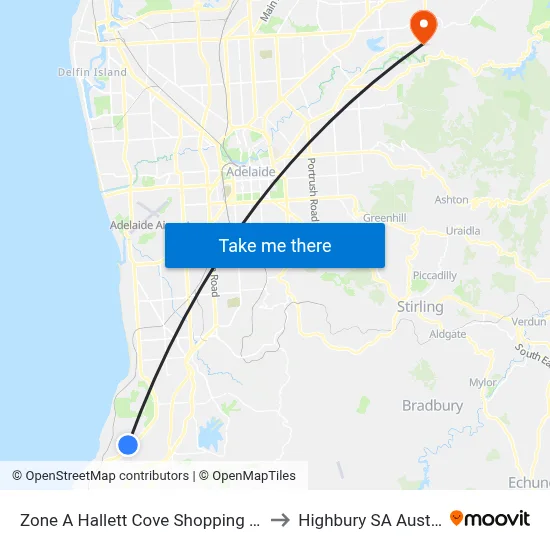 Zone A Hallett Cove Shopping Centre to Highbury SA Australia map