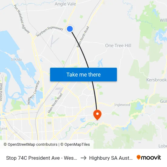 Stop 74C President Ave - West side to Highbury SA Australia map
