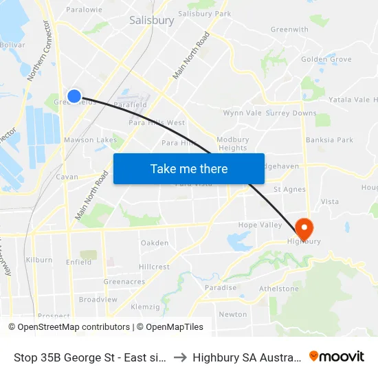 Stop 35B George St - East side to Highbury SA Australia map