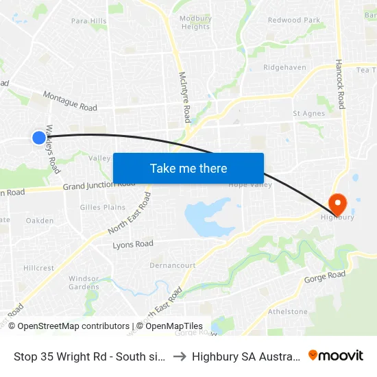 Stop 35 Wright Rd - South side to Highbury SA Australia map