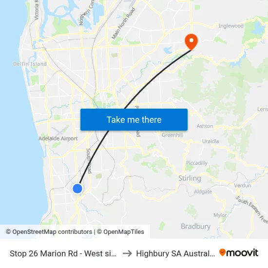 Stop 26 Marion Rd - West side to Highbury SA Australia map