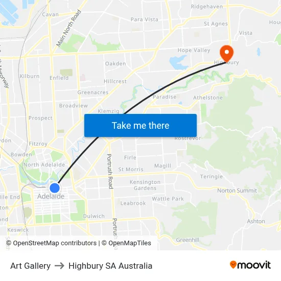 Art Gallery to Highbury SA Australia map