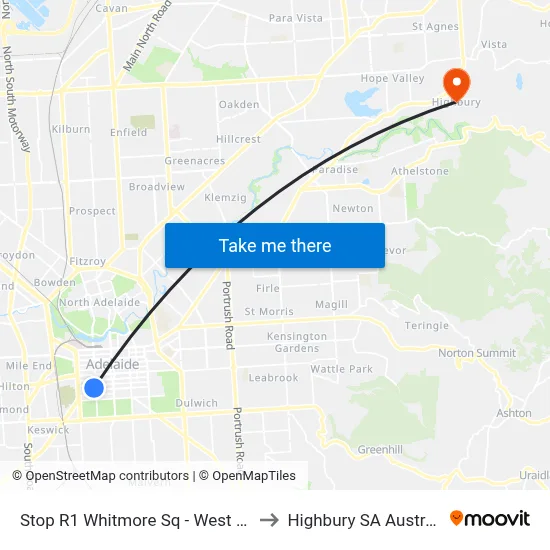 Stop R1 Whitmore Sq - West side to Highbury SA Australia map