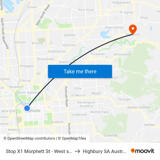 Stop X1 Morphett St - West side to Highbury SA Australia map