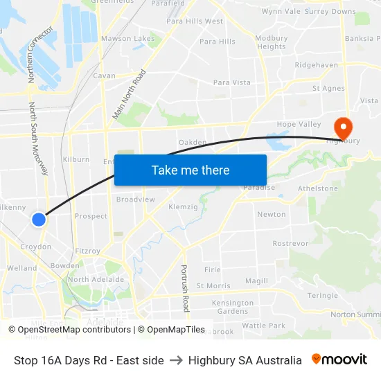 Stop 16A Days Rd - East side to Highbury SA Australia map