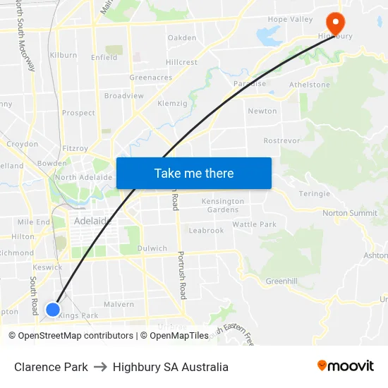 Clarence Park to Highbury SA Australia map