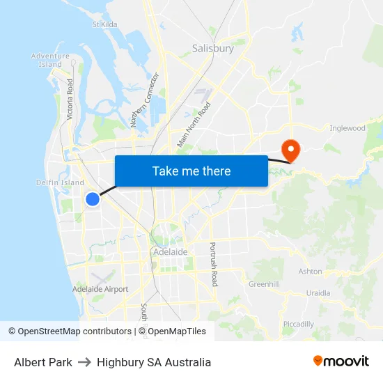 Albert Park to Highbury SA Australia map