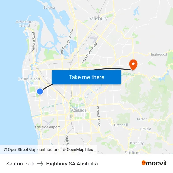 Seaton Park to Highbury SA Australia map