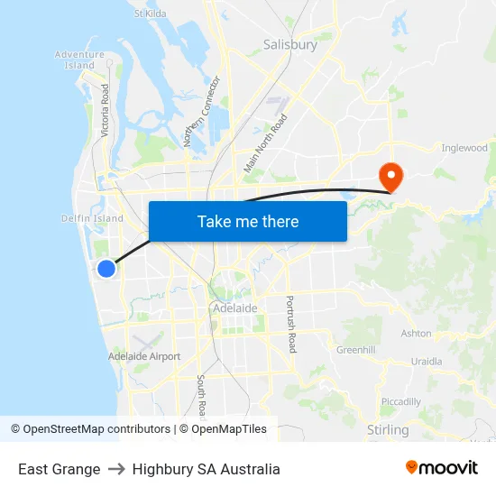 East Grange to Highbury SA Australia map