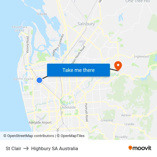 St Clair to Highbury SA Australia map