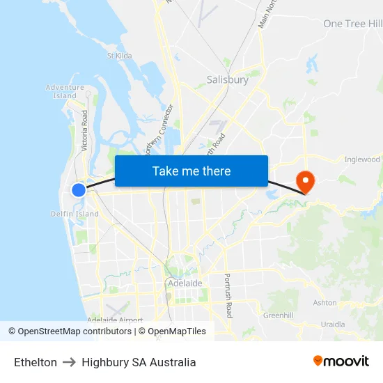 Ethelton to Highbury SA Australia map