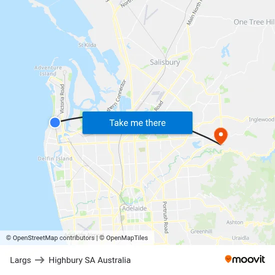 Largs to Highbury SA Australia map