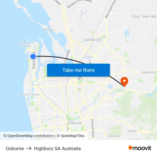 Osborne to Highbury SA Australia map