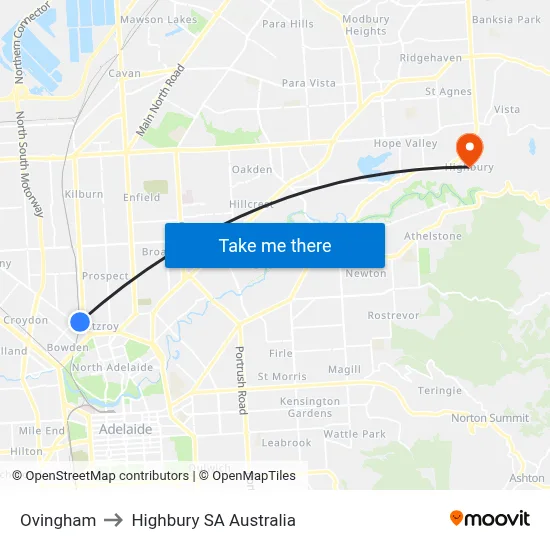 Ovingham to Highbury SA Australia map