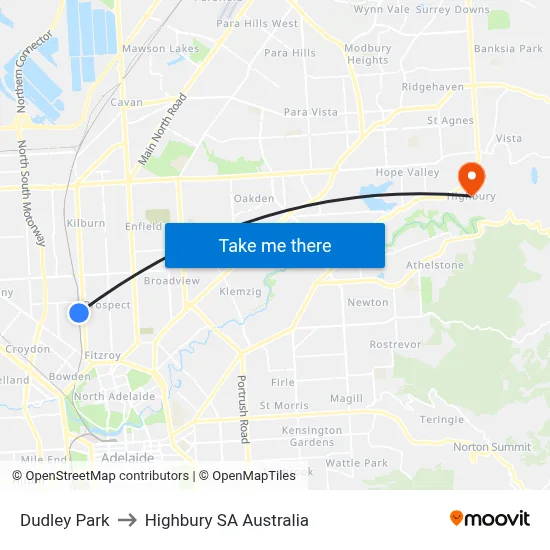 Dudley Park to Highbury SA Australia map