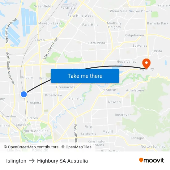 Islington to Highbury SA Australia map