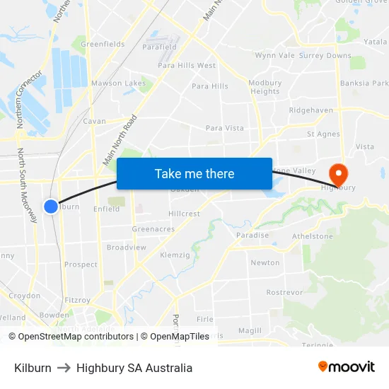 Kilburn to Highbury SA Australia map