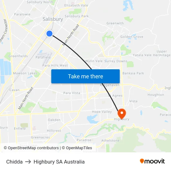 Chidda to Highbury SA Australia map