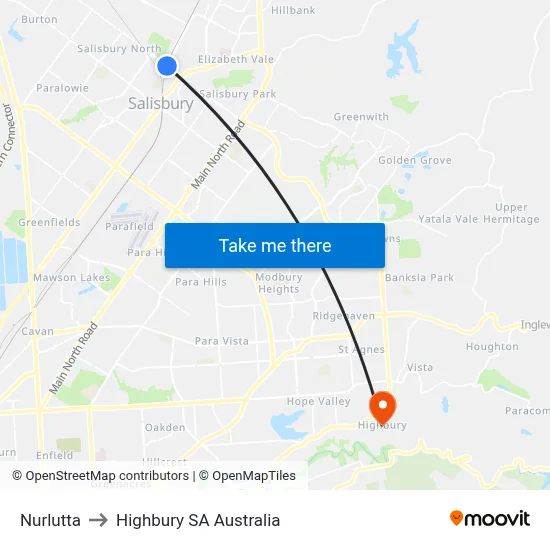 Nurlutta to Highbury SA Australia map