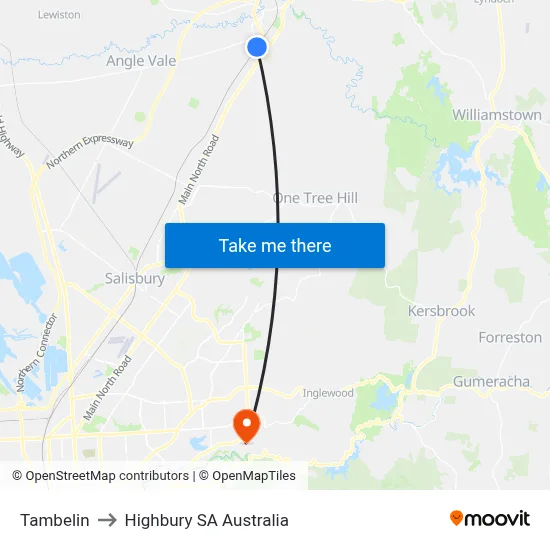 Tambelin to Highbury SA Australia map