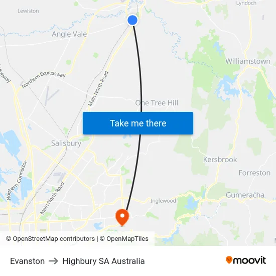 Evanston to Highbury SA Australia map