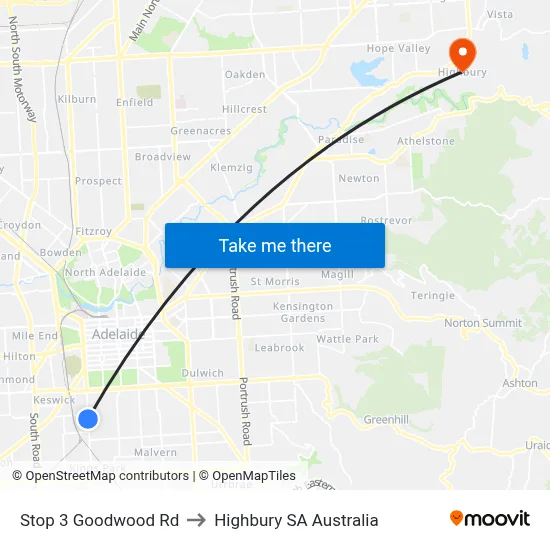 Stop 3 Goodwood Rd to Highbury SA Australia map