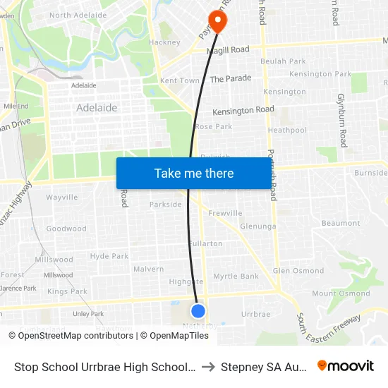 Stop School Urrbrae High School Grounds to Stepney SA Australia map