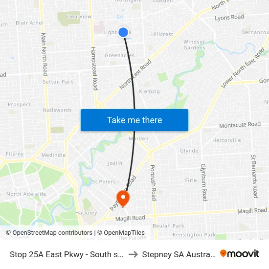 Stop 25A East Pkwy - South side to Stepney SA Australia map