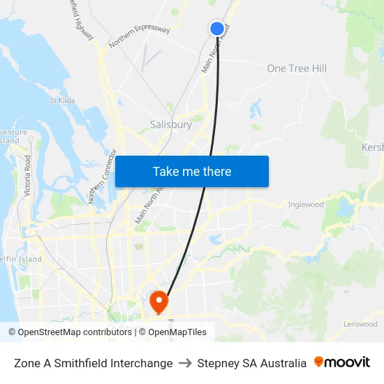Zone A Smithfield Interchange to Stepney SA Australia map