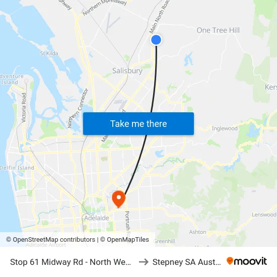 Stop 61 Midway Rd - North West side to Stepney SA Australia map