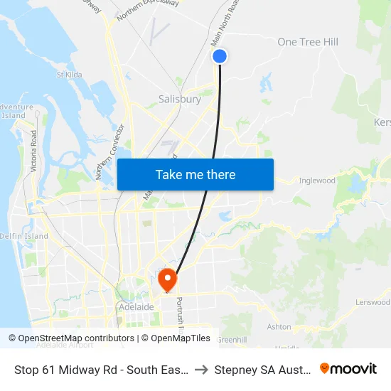 Stop 61 Midway Rd - South East side to Stepney SA Australia map