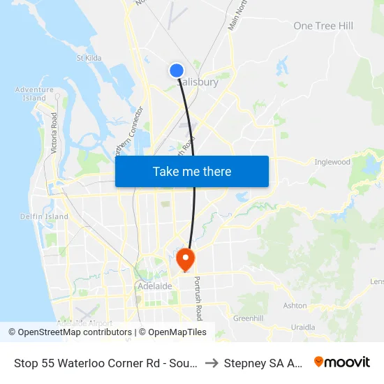 Stop 55 Waterloo Corner Rd - South West side to Stepney SA Australia map