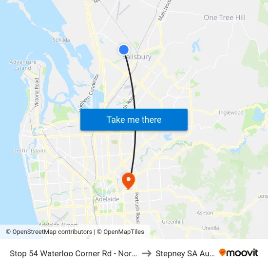 Stop 54 Waterloo Corner Rd - North East side to Stepney SA Australia map