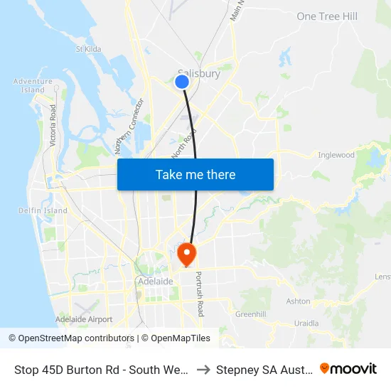 Stop 45D Burton Rd - South West side to Stepney SA Australia map