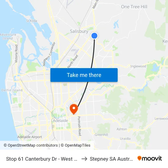 Stop 61 Canterbury Dr - West side to Stepney SA Australia map