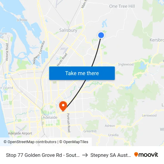 Stop 77 Golden Grove Rd - South side to Stepney SA Australia map