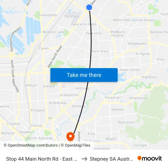 Stop 44 Main North Rd - East side to Stepney SA Australia map