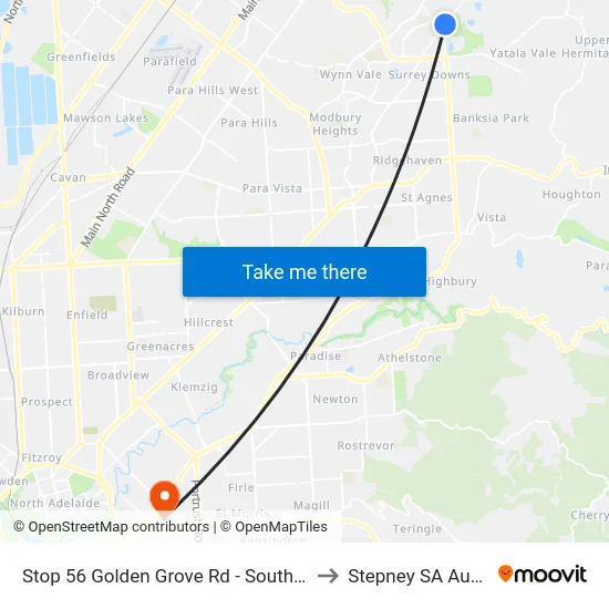 Stop 56 Golden Grove Rd - South East side to Stepney SA Australia map
