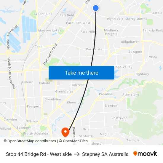 Stop 44 Bridge Rd - West side to Stepney SA Australia map