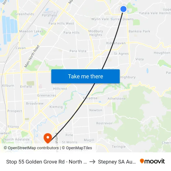 Stop 55 Golden Grove Rd - North West side to Stepney SA Australia map