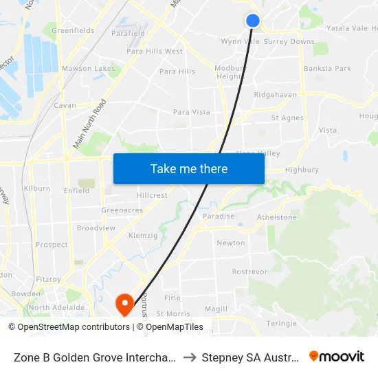 Zone B Golden Grove Interchange to Stepney SA Australia map