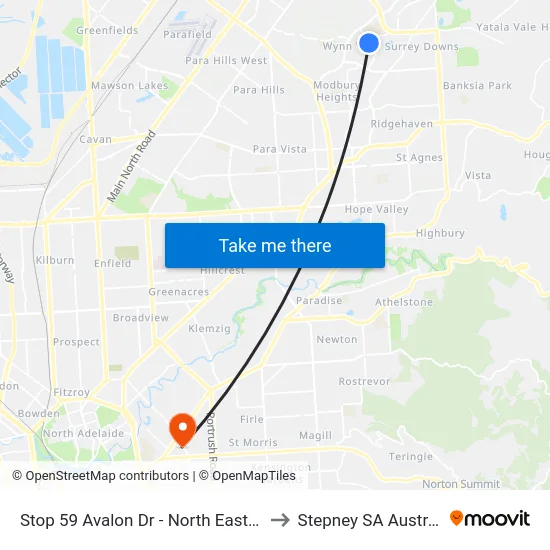 Stop 59 Avalon Dr - North East side to Stepney SA Australia map